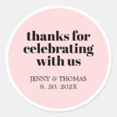 Sticker Rond Rose moderne Merci noir blanc (Devant)