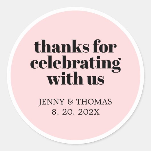 Sticker Rond Rose moderne Merci noir blanc (Devant)