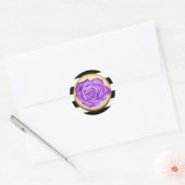 Sticker Rond Rose moderne violet Faux Gold Foil Mariage rayé (Enveloppe)