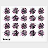 Sticker Rond Rose Noir Argent Faux Paillettes Regard Douce 16 (Feuille)