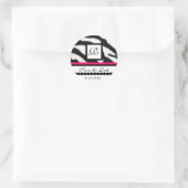 Sticker Rond ROSE NOIR BLANC ZEBRA MONOGRAMME DE FOUR, Enregist (Sac)