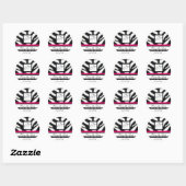 Sticker Rond ROSE NOIR BLANC ZEBRA MONOGRAMME DE FOUR, Enregist (Feuille)