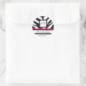 Sticker Rond ROSE NOIR BLANC ZEBRA MONOGRAMME DE FOUR, Enregist (Sac)
