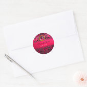 Sticker Rond ROSE NOIR DAMASK MONOGRAM, rubis rouge, fuchsia (Enveloppe)