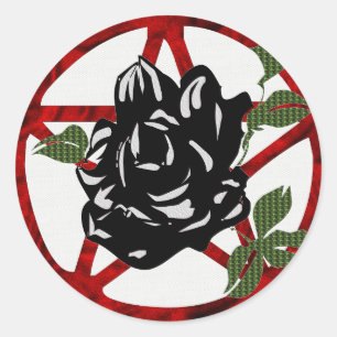 Sticker Rond Rose noir et pentagramme