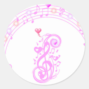 Sticker Rond Rose, Notes de musique de Love_