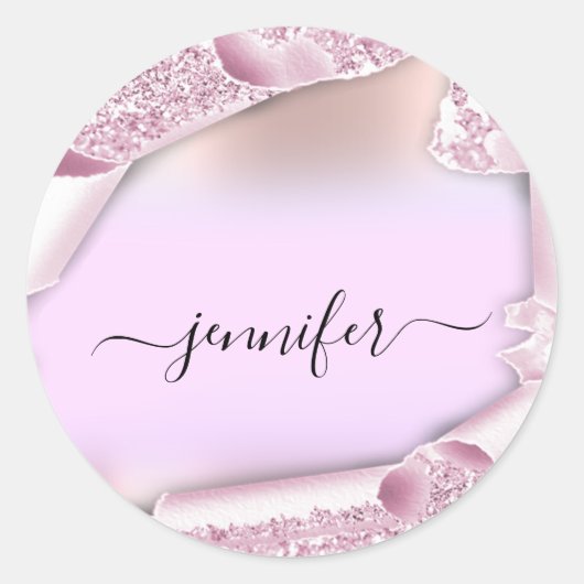 Sticker Rond Rose Ombre Parties scintillant Rose Rose Nom Douce (Devant)