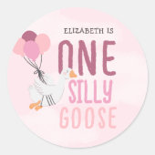 Sticker Rond Rose One Silly Goose 1er anniversaire (Devant)