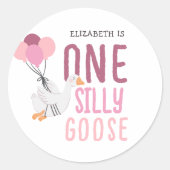 Sticker Rond Rose One Silly Goose 1er anniversaire (Devant)