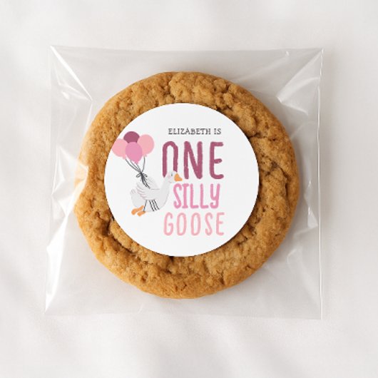 Sticker Rond Rose One Silly Goose 1er anniversaire