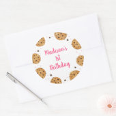 Sticker Rond Rose One Sweet Cookie Premier Anniversaire (Enveloppe)
