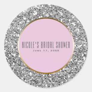 Sticker Rond Rose Or Argent Pailleté Élégant Cadeau de Mariage