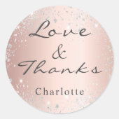 Sticker Rond Rose or argent parties scintillant poussière monog (Devant)