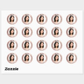 Sticker Rond Rose or blush photo femme anniversaire (Feuille)