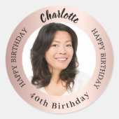 Sticker Rond Rose or blush photo femme anniversaire (Devant)