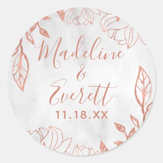 Sticker Rond Rose or Botanique Floral Gris Mariage (Devant)
