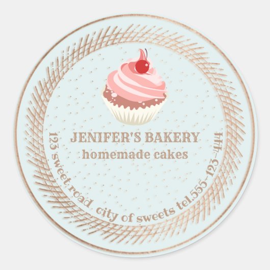 Sticker Rond Rose or cupcakes maison et gâteries emballage (Devant)
