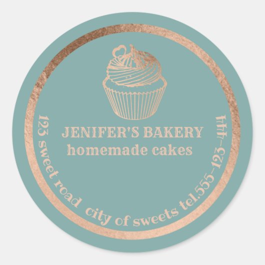 Sticker Rond Rose or cupcakes maison et gâteries emballage (Devant)