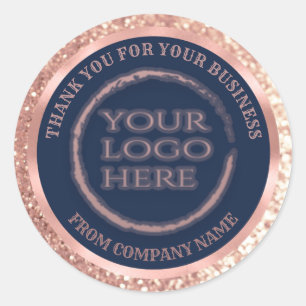 Sticker Rond Rose or feuille de brillance merci logo personnali