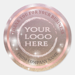 Sticker Rond Rose or feuille de brillance merci logo personnali