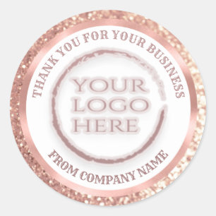 Sticker Rond Rose or feuille de brillance merci logo personnali