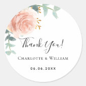 Sticker Rond Rose or floral eucalyptus merci mariage (Devant)