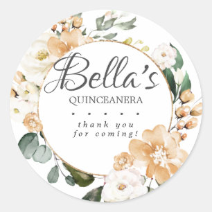 Sticker Rond Rose or Floral Quinceanera Merci