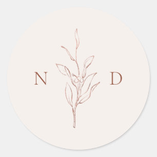 Sticker Rond Rose or simple élégant botanique feuille mariage
