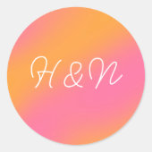 Sticker Rond Rose Orange Blanc Simple Script Monogramme (Devant)