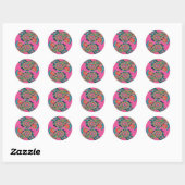 Sticker Rond Rose orange turquoise d'arc-en-ciel de collection (Feuille)