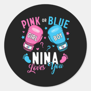 Sticker Rond Rose Ou Bleu Nina Vous Aime Boxer Genre Révéler B