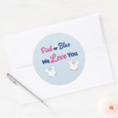 Sticker Rond Rose ou Bleu Nous t'aimons Coussins (Enveloppe)