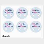 Sticker Rond Rose ou Bleu Nous t'aimons Coussins (Feuille)