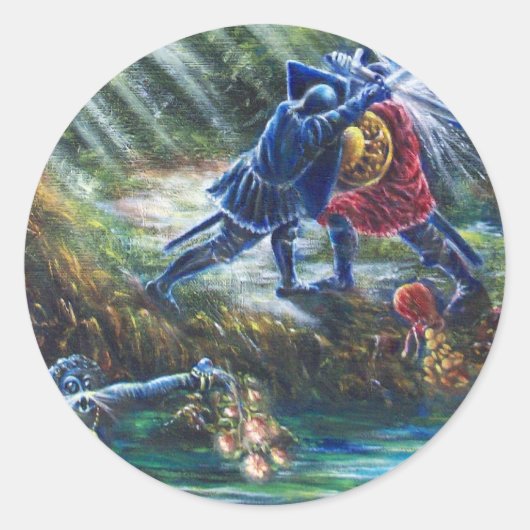 Sticker Rond ROSE OUBLIÉ combattant les chevaliers, l'argent et (Devant)