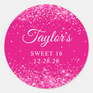 Sticker Rond Rose Pailleté Chaud pour un Sweet 16