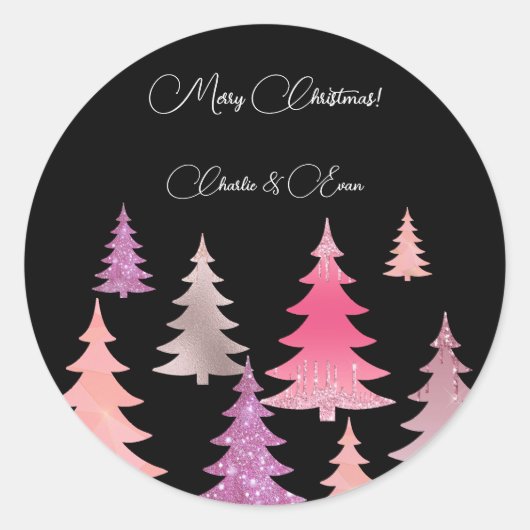 Sticker Rond Rose Pailleté Monogramme Noir (Devant)