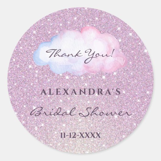 Sticker Rond Rose Pailleté Nuage à la Mode Remerciements pour u (Devant)