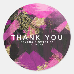 Sticker Rond Rose Pailleté Or Noir Pinceau Moderne Glam Grunge