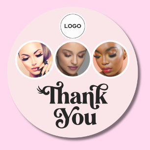 Sticker Rond Rose Pâle 3 Photo Lash Tech Logo Merci