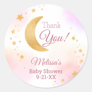 Sticker Rond Rose Pâle Au-Dessus de la Lune Remerciements Baby 