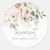 Sticker Rond Rose Pâle Douce de Pivoine Feuilleuse Botanique Fl (Devant)