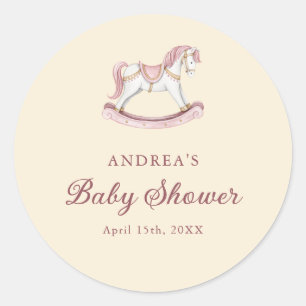 Sticker Rond Rose Pâle Douce Fille Baby Shower Carrousel