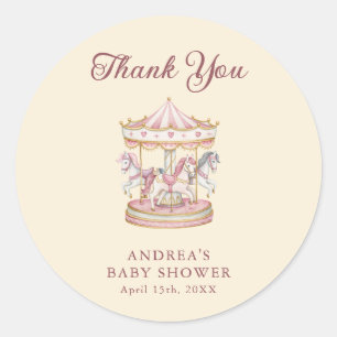Sticker Rond Rose Pâle Douce Fille Balançoire Baby Shower