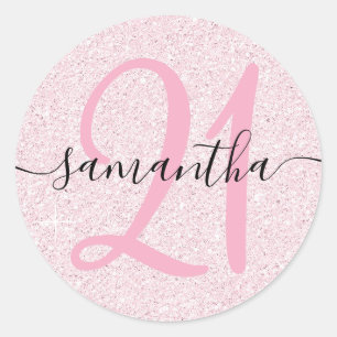 Sticker Rond Rose Pâle Féminin Faux Paillettes Personnalisé 21