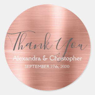 Sticker Rond Rose pâle   Mariage Rose Gold Favor Merci