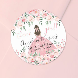 Sticker Rond Rose Pâle Merci Fleurs Quinceanera