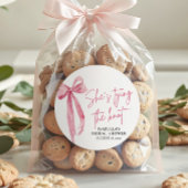 Sticker Rond Rose Pâle Ruban Elle Attache le Nœud Mariage Cérém