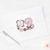 Sticker rond rose papillon 2e anniversaire classiq (Enveloppe)