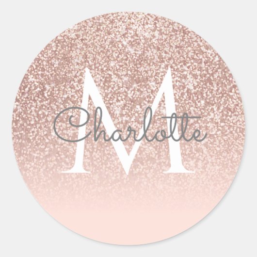 Sticker Rond Rose Parties scintillant or Blush rose Monogramme  (Devant)