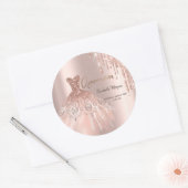 Sticker Rond Rose Parties scintillant or  gouttes robe Quinceañ (Enveloppe)